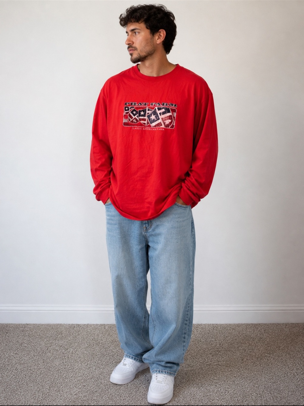Phat Farm Men’s XL Red Long Sleeve Graphic Shirt Classic American Flava Y2K